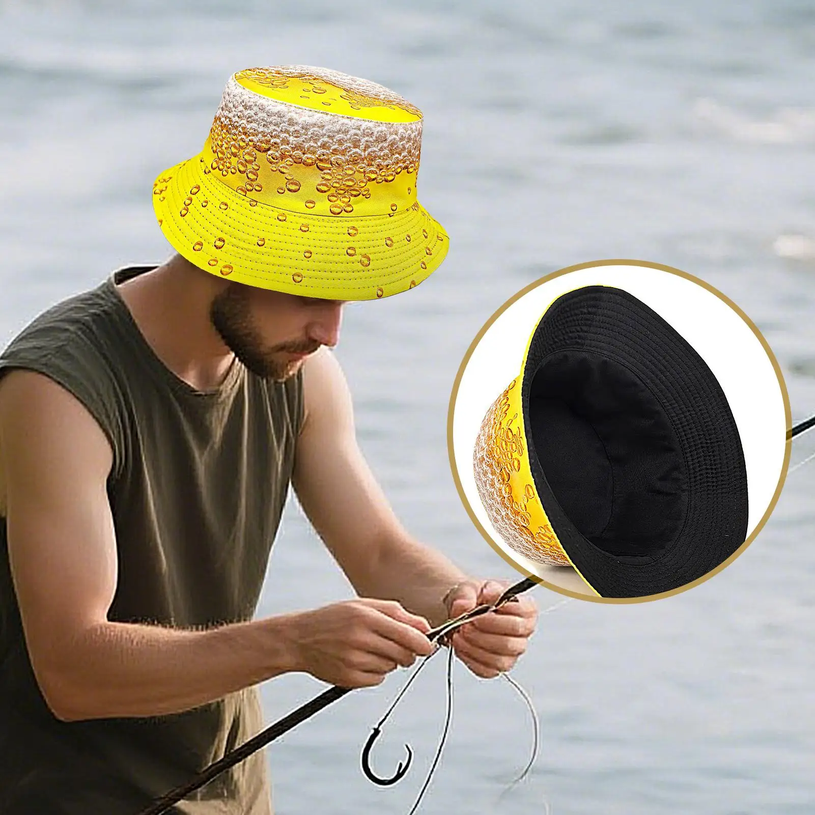 Eimerhut, lustiges Biermuster, Eimerhut, UV-Schutz, verstaubar, Oktoberfest, Sommerkappen für Bergsteigen, Kinderwagen, Radfahren Image