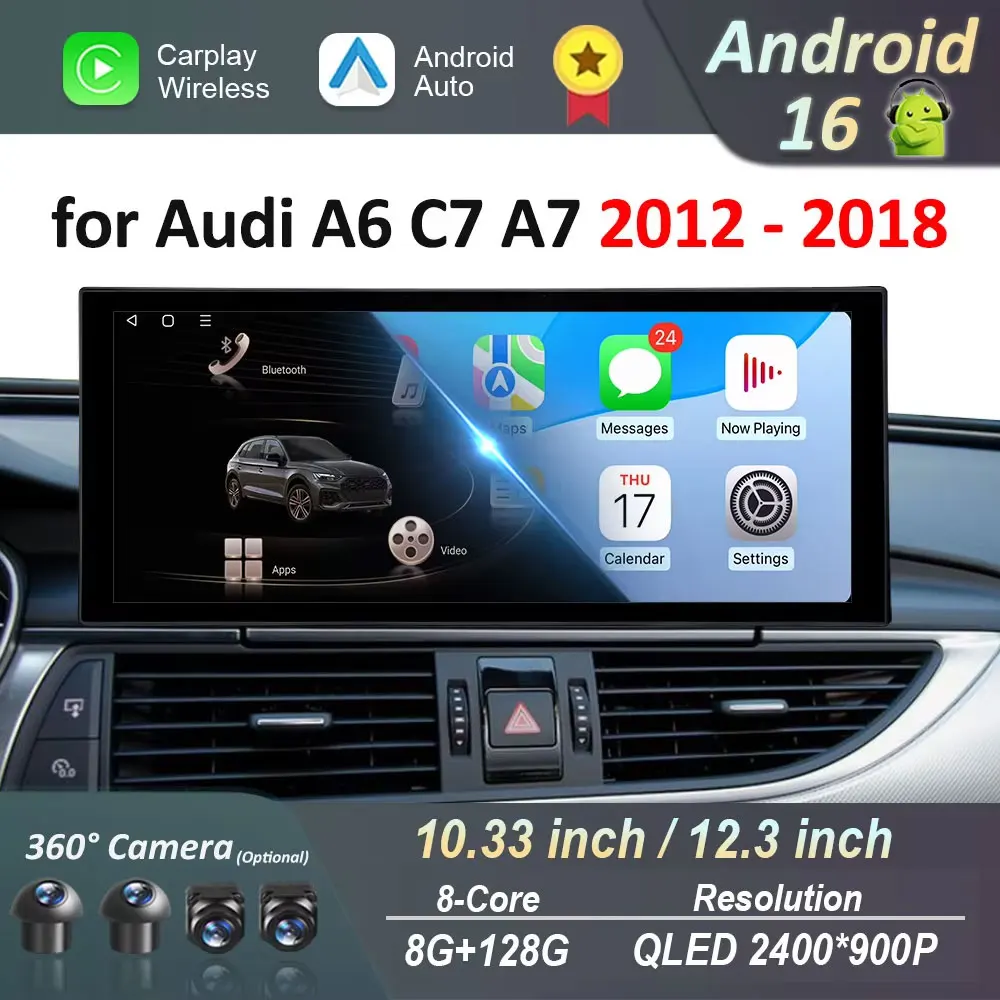 Android 16 Auto Multimedia Stereo Für Audi A6 C7 A7 2012-2018 Drahtlose CarPlay GPS Navi Radio Player Bluetooth 12,3 "Touchscreen Image