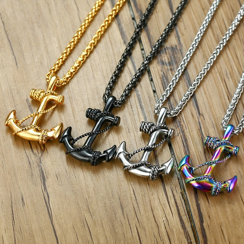 Edelstahl Meer Anker Sailor Mann Männer Halsketten Kette Anhänger Punk Rock Hip Hop Einzigartig für Männliche Jungen Mode Schmuck Geschenk Image