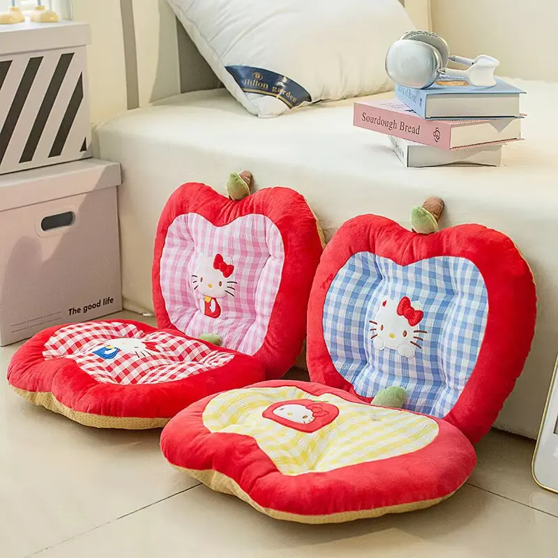 Niedliches Hello Kitty Apfelförmiges Plüschkissen, Cartoon-Stuhl-Sitzpolster, weich, bequem, für Zuhause, Büro, Dekoration, waschbar, rutschfest Image