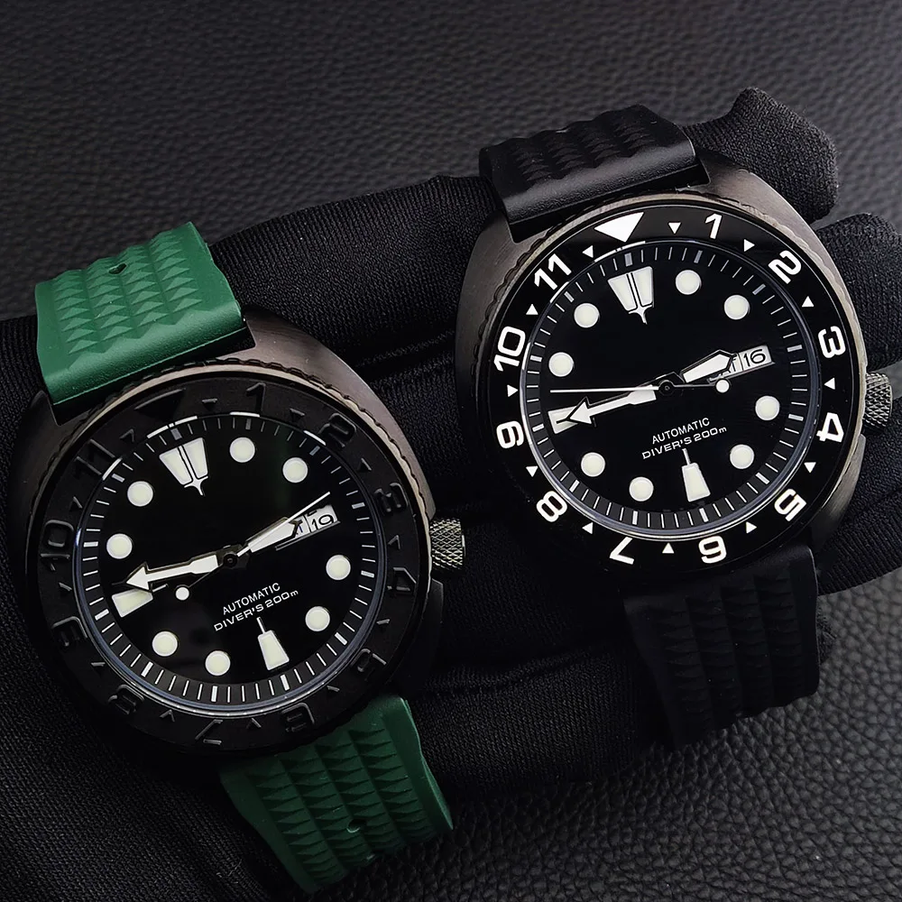 44-mm-Uhr, Saphirglas, flaches Glas, grün leuchtende Keramiklünette, lässige Herren-Armbanduhr mit individuellem Zifferblatt, NH36-Edelstahl, wasserdichte Uhren Image