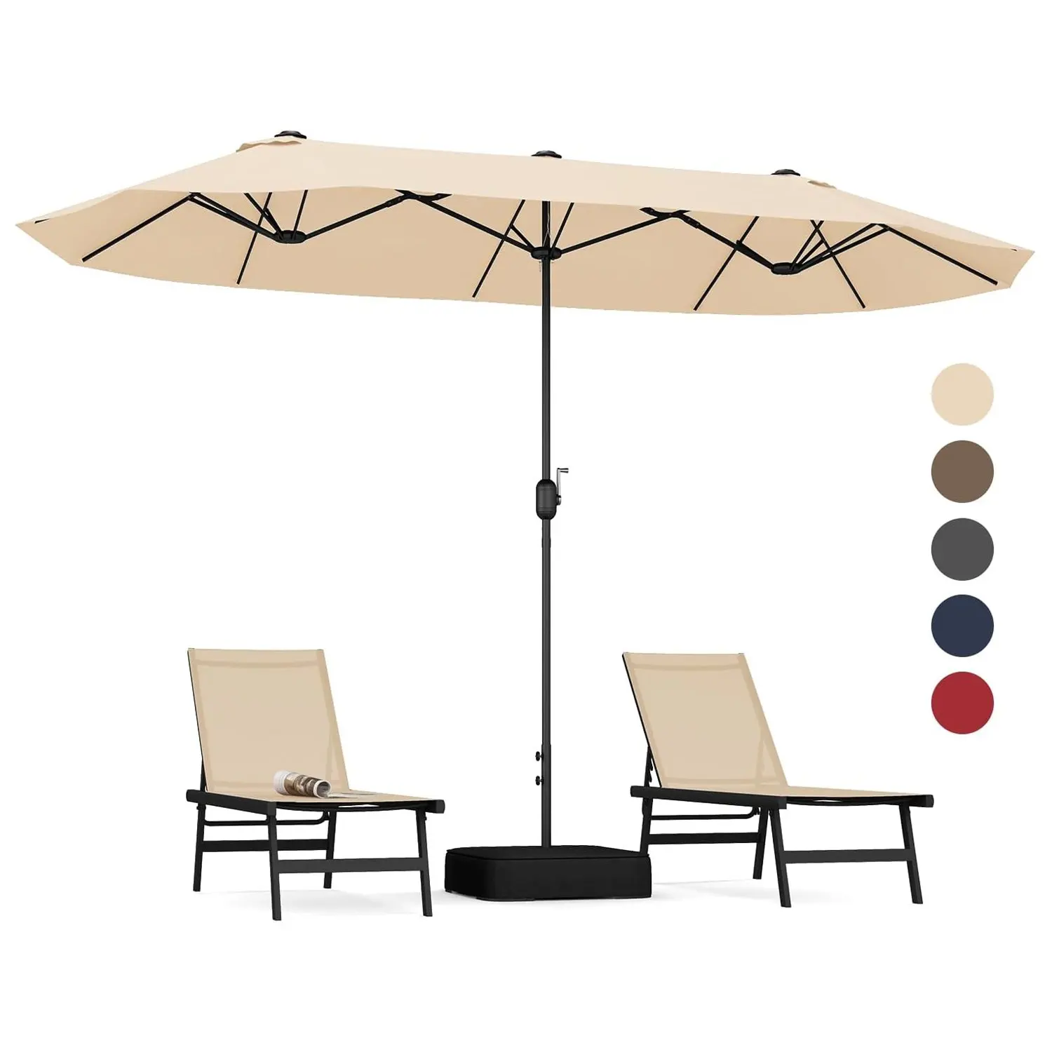 Doppelter Sonnenschirm mit Ständer, großer XXL-Sonnenschirm, UPF 50+, Gartenschirm, Terrassenschirm, Marktschirm (Beige)