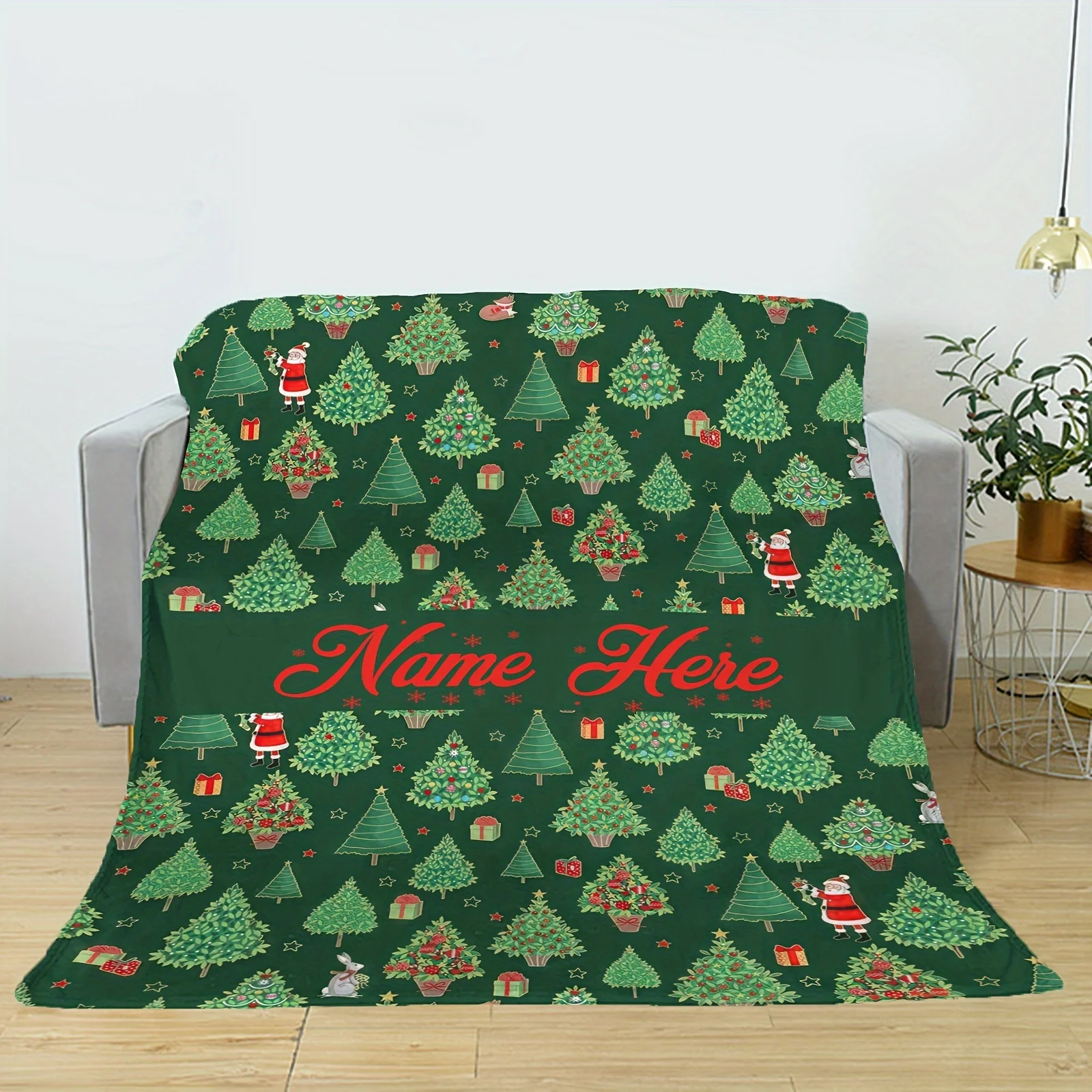 1, anpassbare Flanelldecke mit Weihnachtsmann- und Baummuster, weich und warm, geeignet für Betten, Sofas, Outdoor-Camping Image