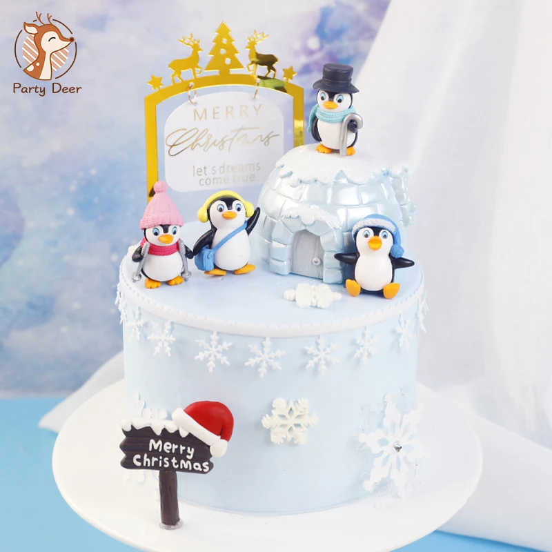 Frohe Weihnachten Hut Schal Winter Pinguin Kuchen Topper für Baby Dusche Schneeflocke Weihnachten Party Backen Dekoration Dessert Liefert Image