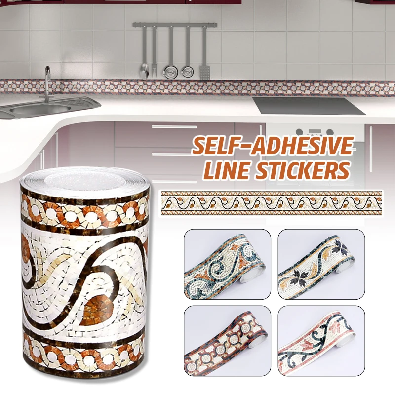 5 Meter PVC-Mosaik, selbstklebender Wandrand-Aufkleber, Taillenlinie, wasserdichte Tapete, Fußleiste, europäische Wanddekoration, Sockellinie Image