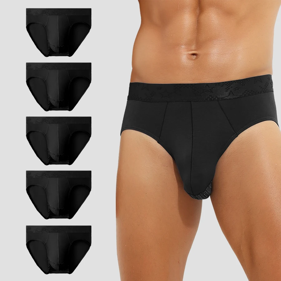 5 Stück Hodensack-Unterwäsche, Herren-Dreieckshose, dünne Modal-Sommerhose, atmungsaktives Netz aus Eisseide, sexy kurze Zehenpartie Image