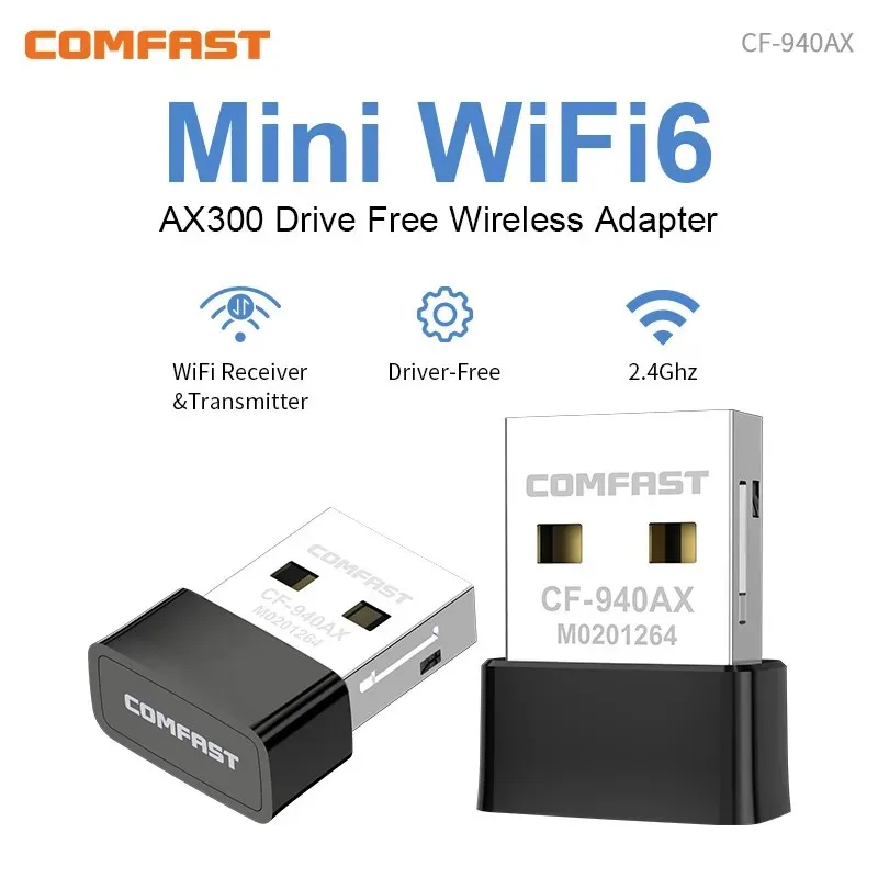 COMFAST 300 Mbit/s WiFi 6 USB Wifi Adapter Dongle 2,4 GHz 11AX Signal Mini Adaptador für PC Laptop Win10/11 Treiber kostenlos Simulieren AP Image