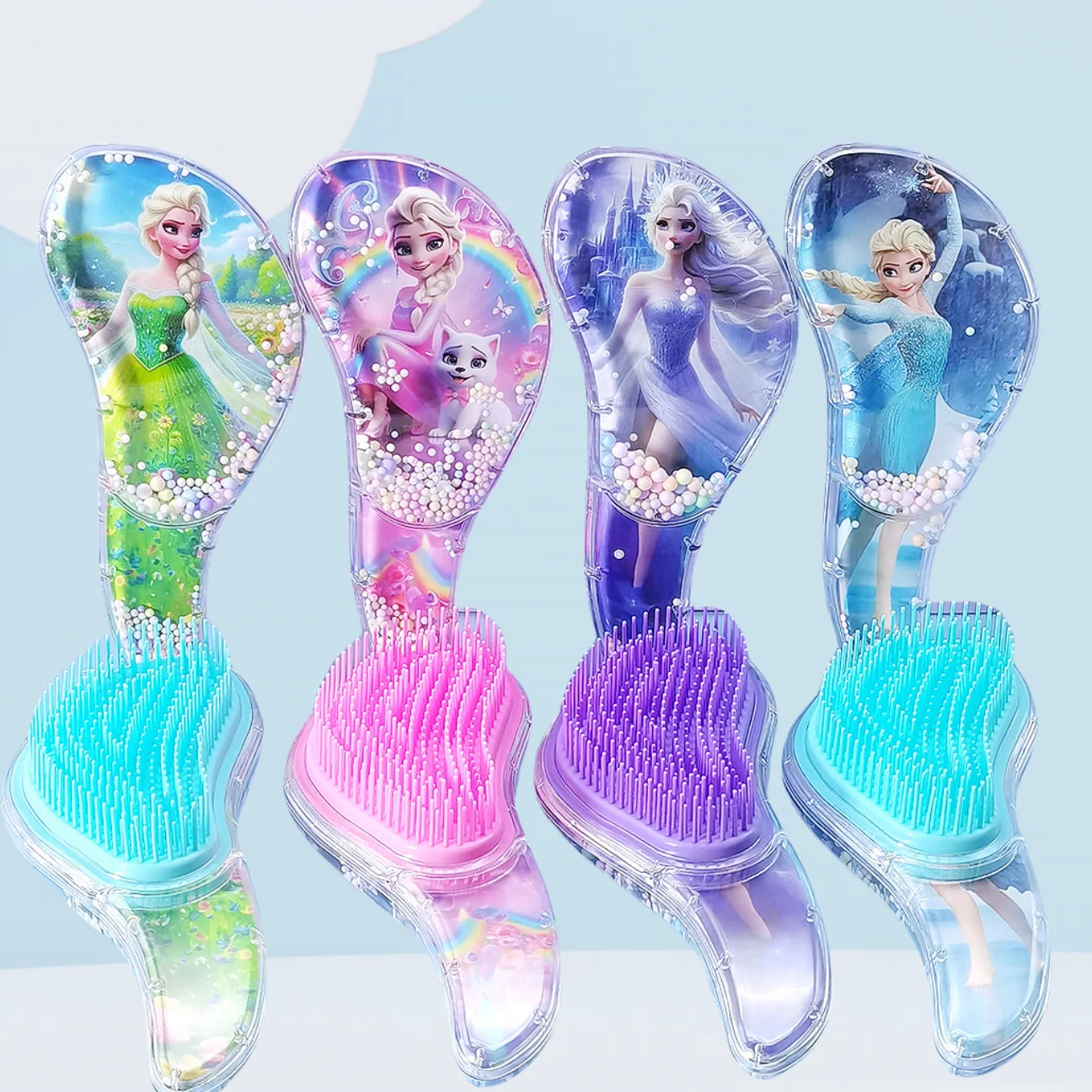 Disney Elsa Halbmondförmiger Pailletten-Shake-Friseurkamm, wunderschöner Elsa-Pailletten-Luftkissen-Haarkamm für Kinder, Mädchen, Weihnachten, G Image