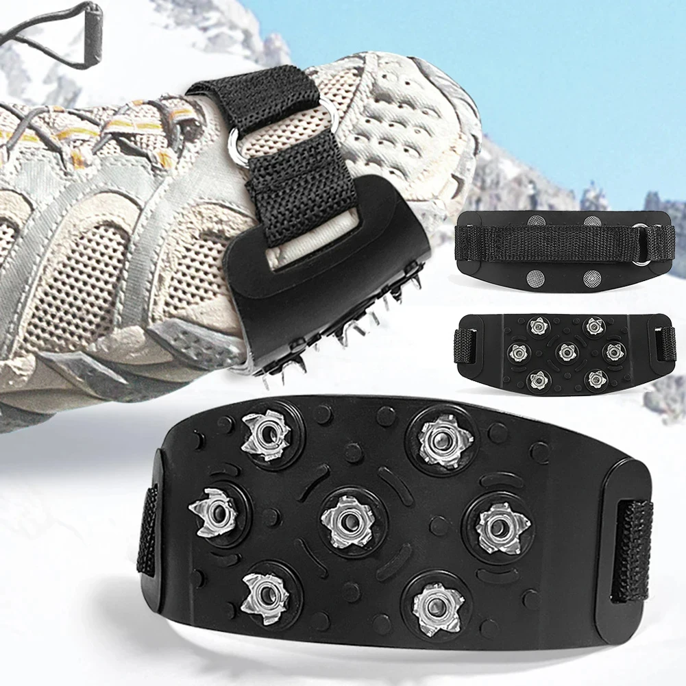 1 Paar 7-Stud Eis Schnee Klettern Anti-Rutsch-Spikes Griffe für Damen Herren Stiefelüberzug Schuhe Wandern Joggen Wandern Bergsteigen Image