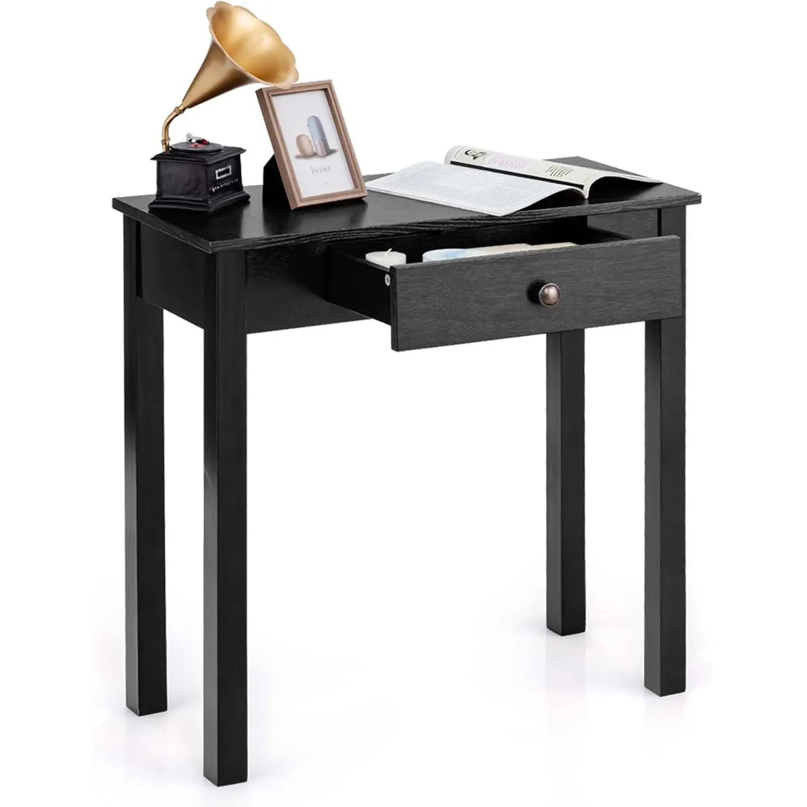 Konsolentisch mit Schublade, Eingangstisch, Industrieholz, Flurtisch für den Eingang, 71 x 30 x 71 cm (schwarz)