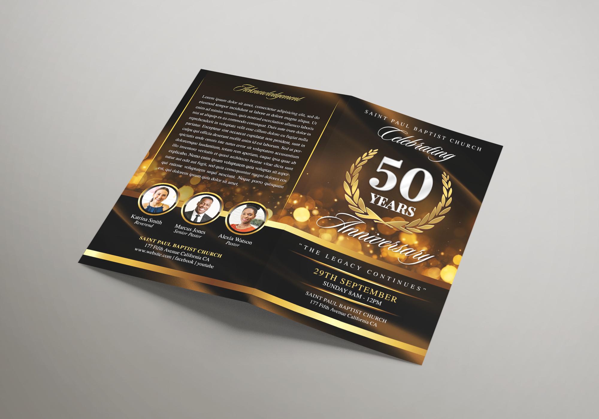 Programma per l'anniversario della chiesa / Programma di apprezzamento del pastore / Evento per l'anniversario pastorale / Nero e oro / Modello fai da