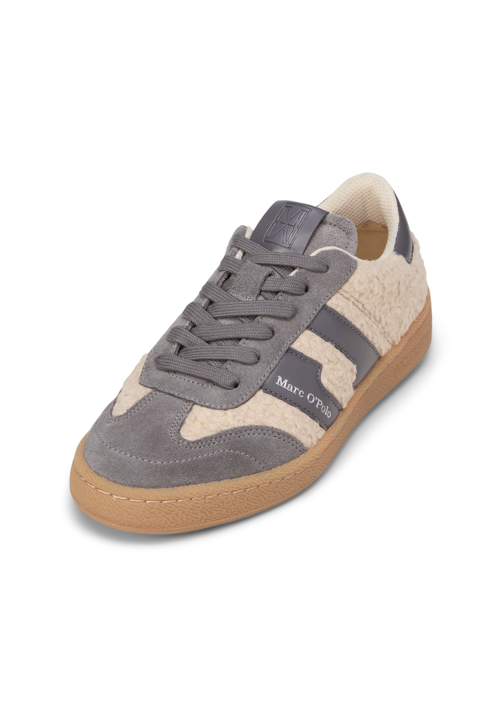 Sneaker MARC O'POLO "aus Leder und Teddyfell", Damen, Gr. 40, natural, grau, Obermaterial: 80% Polyester, 20% Leder, unifarben, Schuhe Sneaker