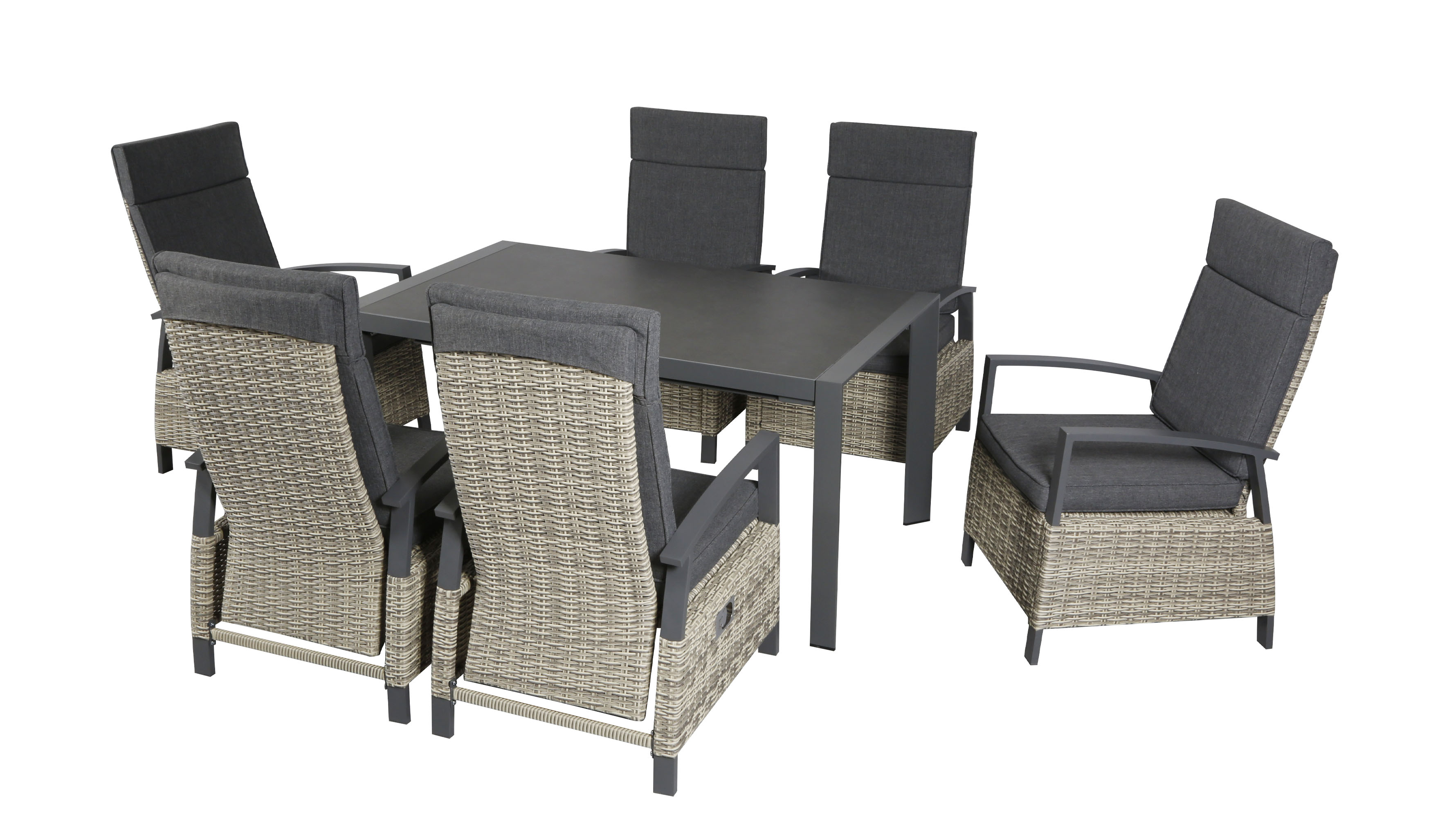 Garten-Essgruppe OTTO HOME "Menton", dunkelgrau, Aluminium, Wicker/Kunststoffgeflecht, Sitzmöbel-Sets, bestehend aus 6 Sesseln mit 6 Sitzauflagen und 1 Tisch