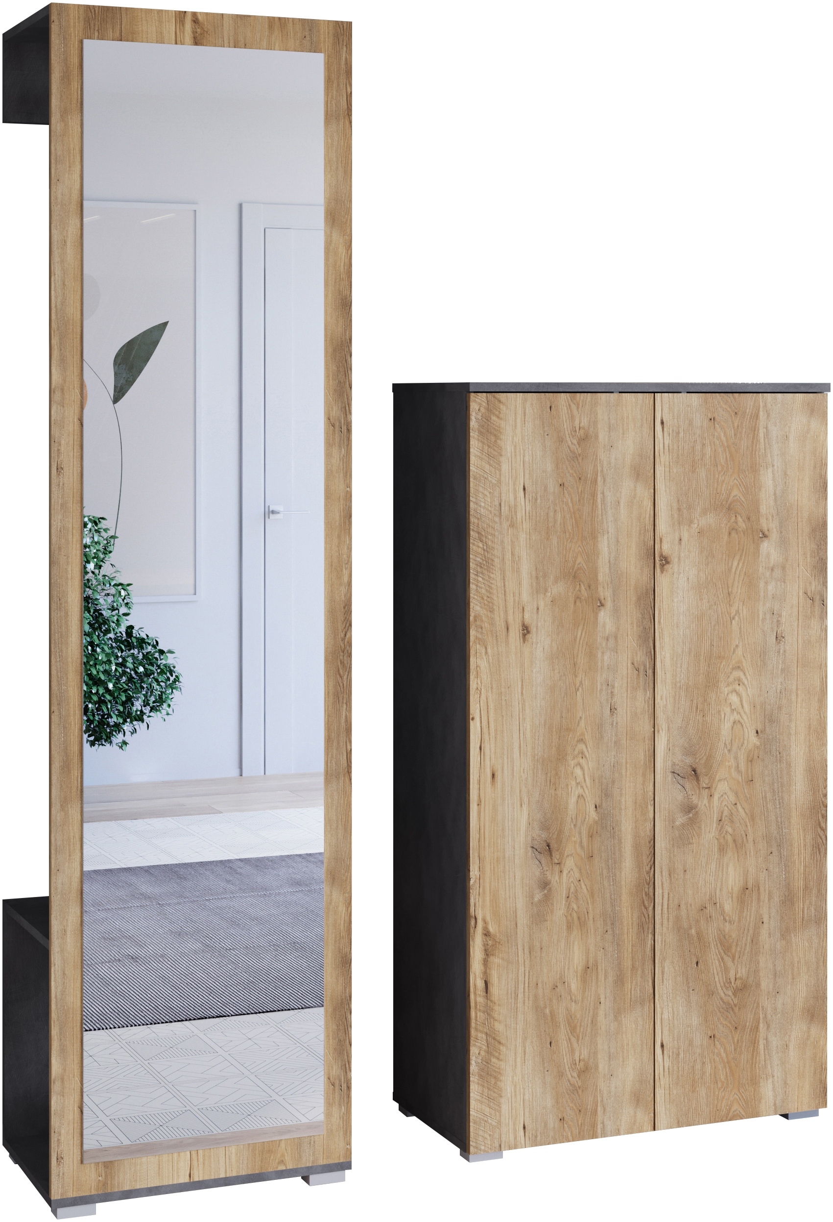 Garderoben-Set OTTO HOME "PARIS/ TOKYO", matera anthrazit, kastatnien breslau, B:130cm T:35cm, Kastenmöbel-Sets, Garderoben-Set Breite 130cm, moderne grifflose Flurmöbel Kleiderstange