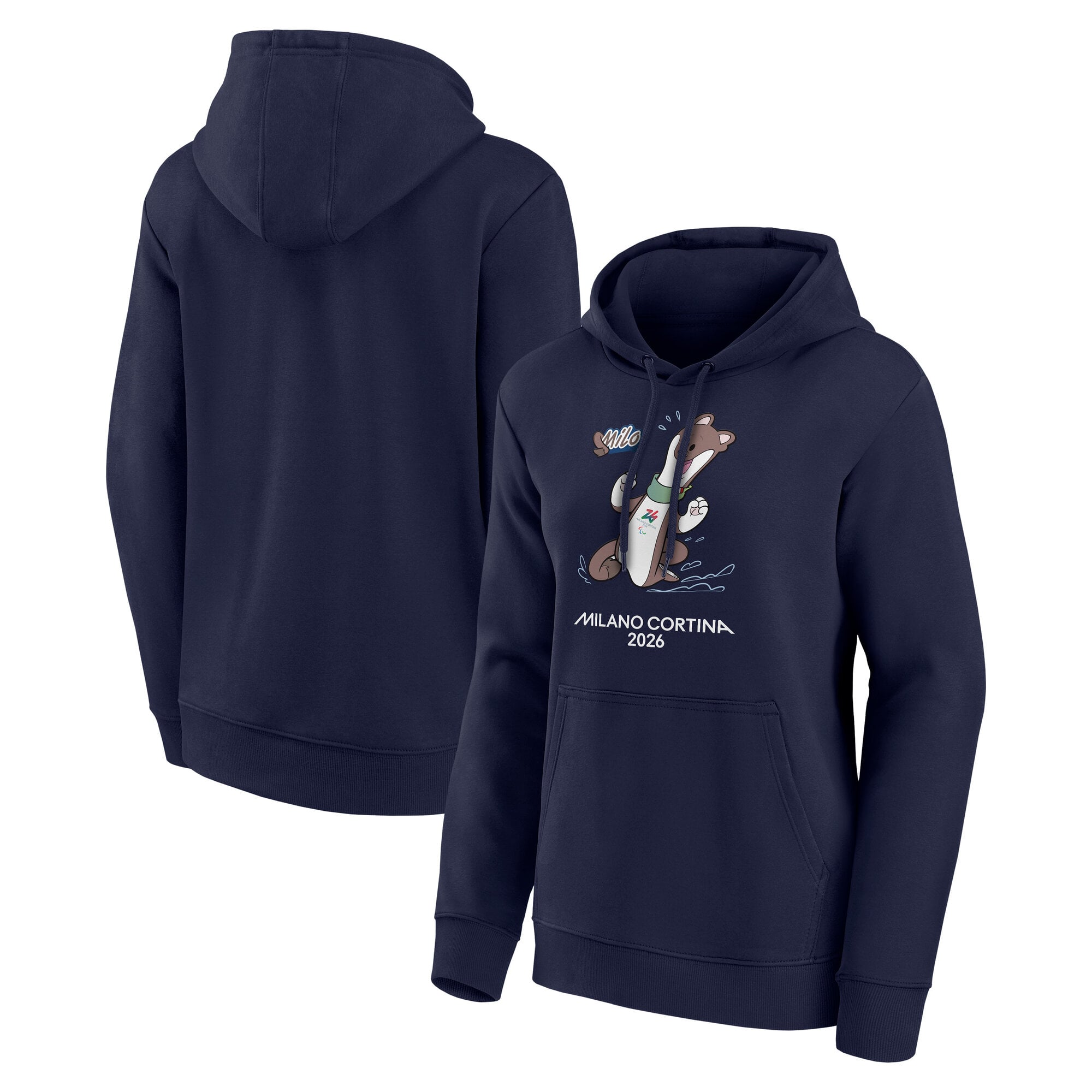 Milano Cortina 2026 Paralympics Milo Maskottchen-Hoodie mit Grafik – Marineblau – Damen