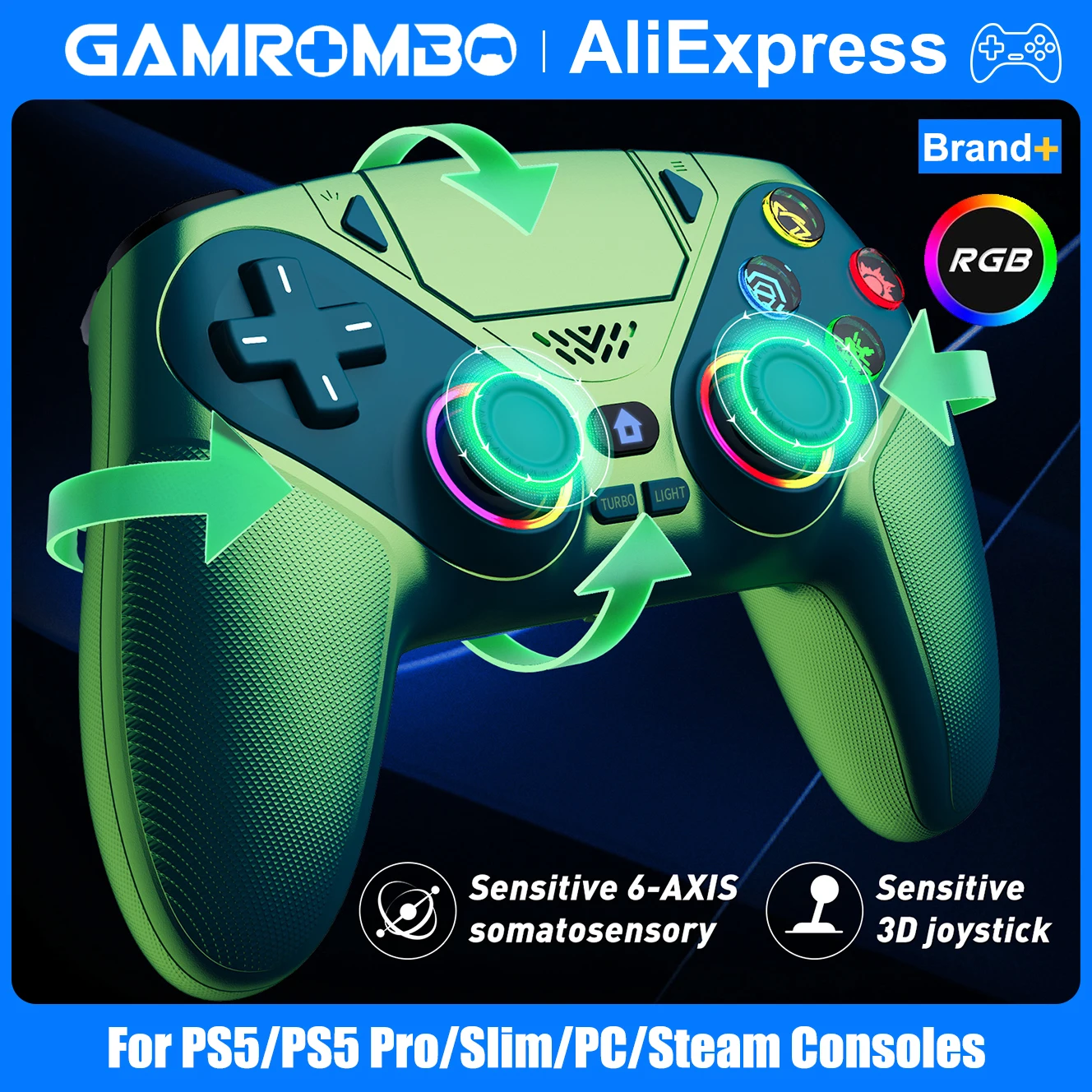 Controller Wireless per PlayStation 5 PS5/PS5 Pro/Slim/PC, Joystick RGB LED con Doppia Vibrazione, Gamepad Programmabile con Funzioni Marco/Turbo