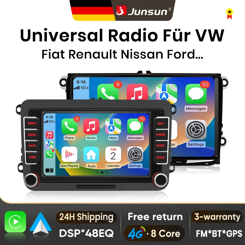 Autoradio Android Junsun 7" 9" per VW Volkswagen Skoda Octavia Golf 5 6 Touran Passat B6 Polo Jetta Wireless per Apple CarPlay Schermo IPS Stereo Multimedia Video Player Sistemi Intelligenti