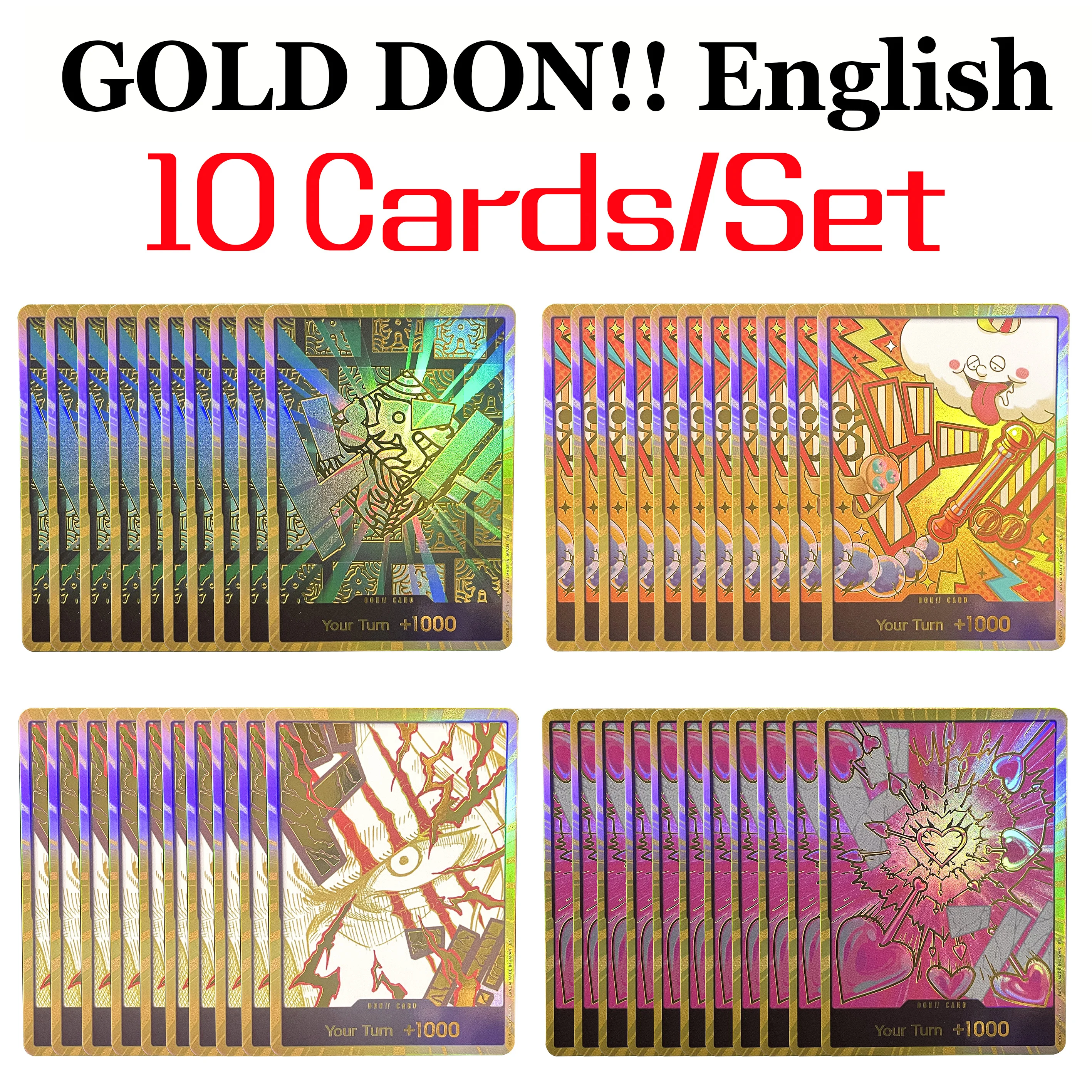 ONE PIECE Set da 10 Pezzi in Foglia d'Oro Don!! Carte Collezionabili Shanks/Jewelry Bonney/Robin/Boa Hancock/Lim Best Vol2 Display Collection Proxy Card