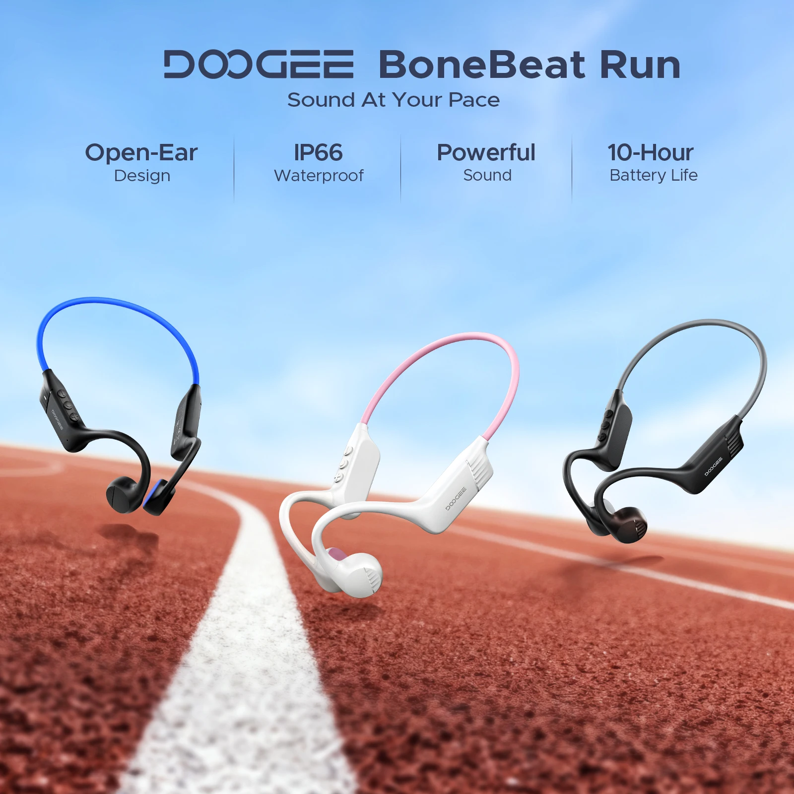 Cuffie a Conduzione Ossea DOOGEE BoneBeat Run con Gancio per Orecchio, Auricolari Wireless Bluetooth 5.4 Impermeabili per Nuoto