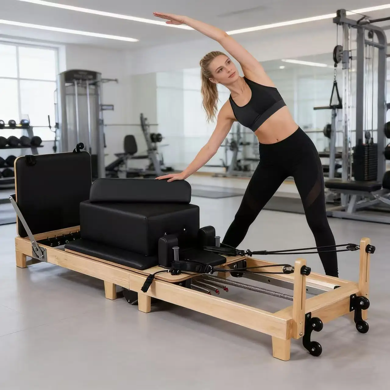 Lettino Pilates Reformer in Acero - Attrezzatura Fitness Antiscivolo per Yoga e Correzione Posturale, per Allenamento Domestico e Palestra