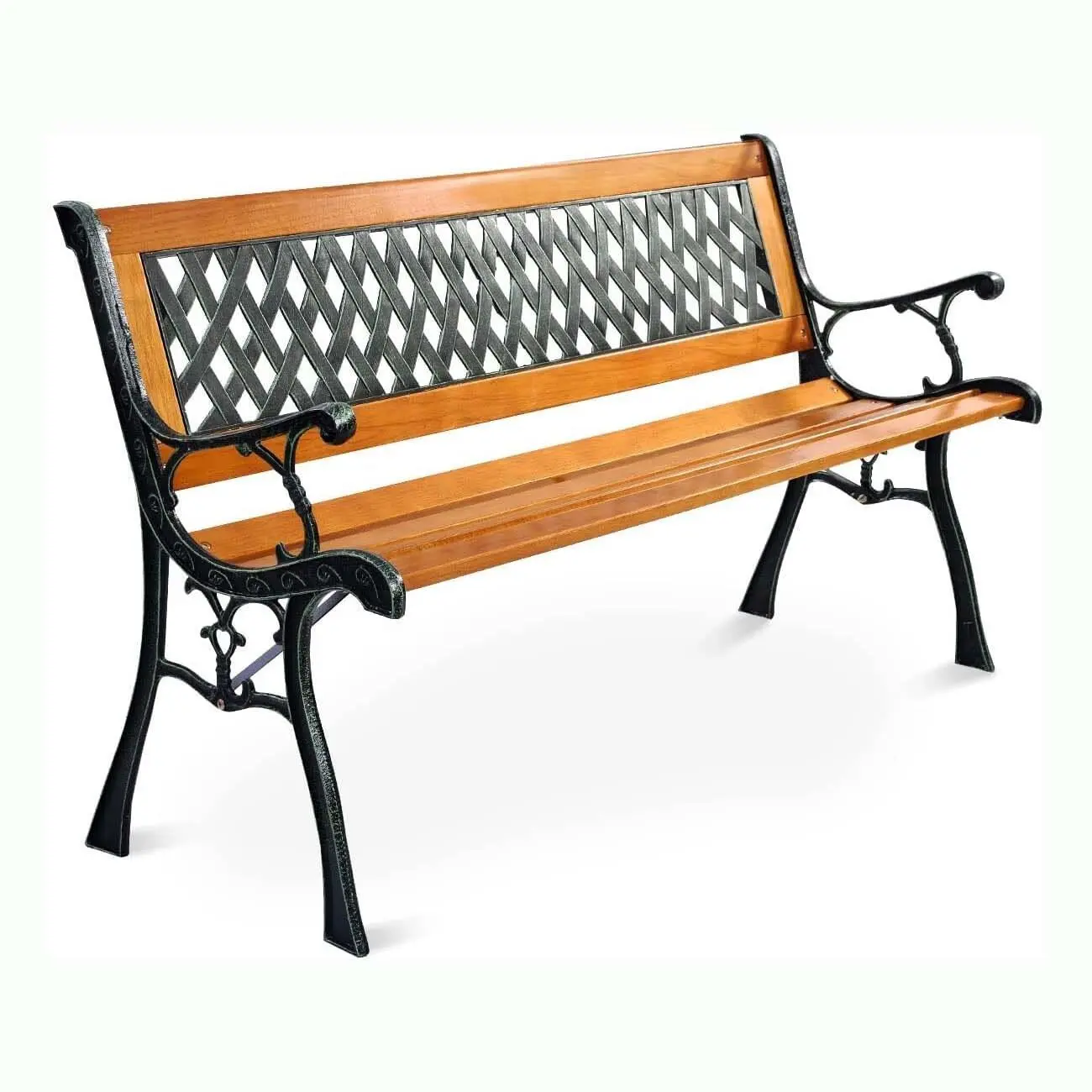 Banc de jardin banc en bois cadre en métal banc de parc 2 places meubles de jardin banc de patio pour balcon, jardin, porche