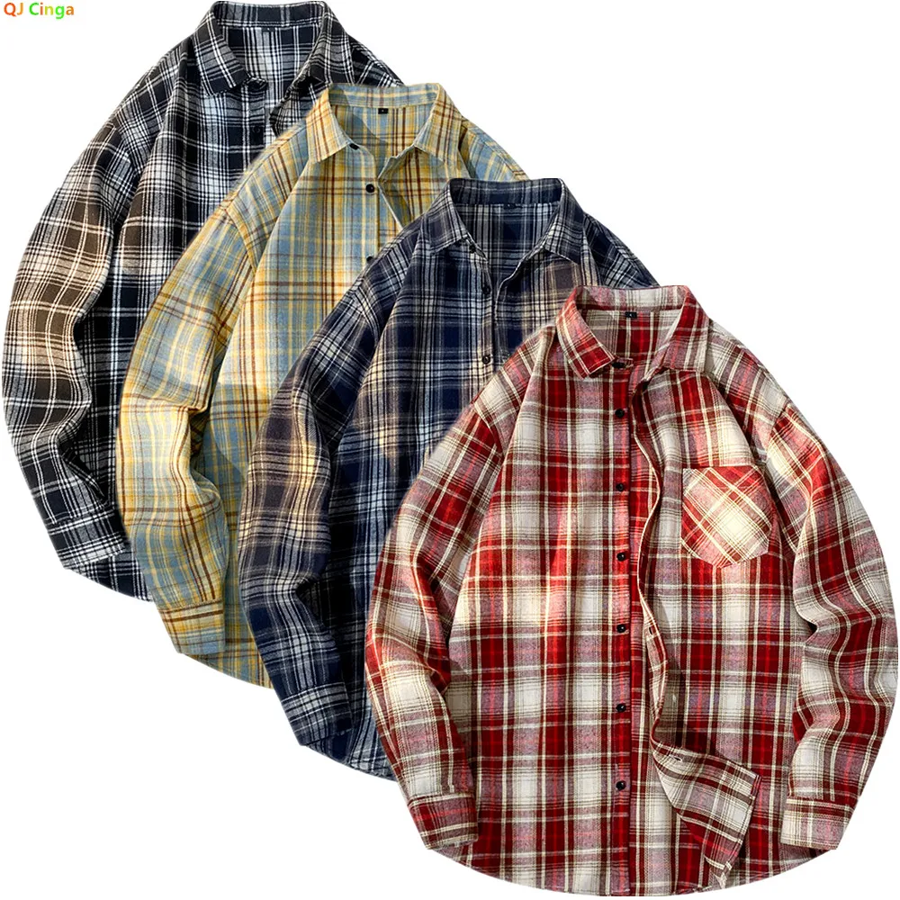 Camicia a Quadri Rossa da Uomo Primaverile, Camicia Blu a Maniche Lunghe con Colletto Monopetto, Nuova Collezione 2026.