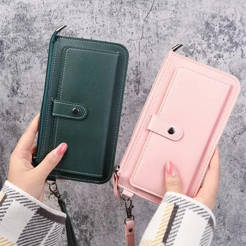 1 pz nuovo cuoio dell'unità di elaborazione lungo multi-posizione della carta frizione fibbia cerniera portafogli per studenti portafoglio da donna moda multifunzionale nuovo