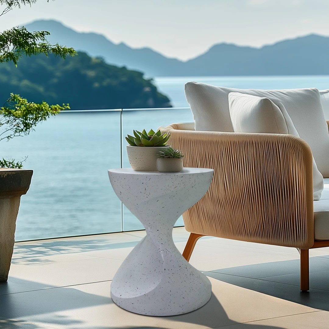 Leichter Beistelltisch/Beistelltisch aus Beton – Akzentmöbel für den Außenbereich | Graphitähnliches Weiß | Ideal für Wohnzimmer und Gärten Image