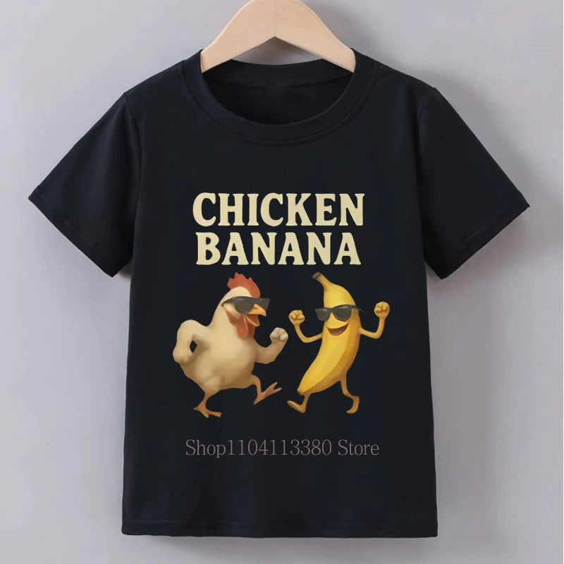 Kinder-T-Shirts mit Bananen-Hühner-Print, Sommer, lässig, modisch, lustig, Meme, kurzärmelig, Kinder-Tops, bunte O-Ausschnitt-T-Shirts Image
