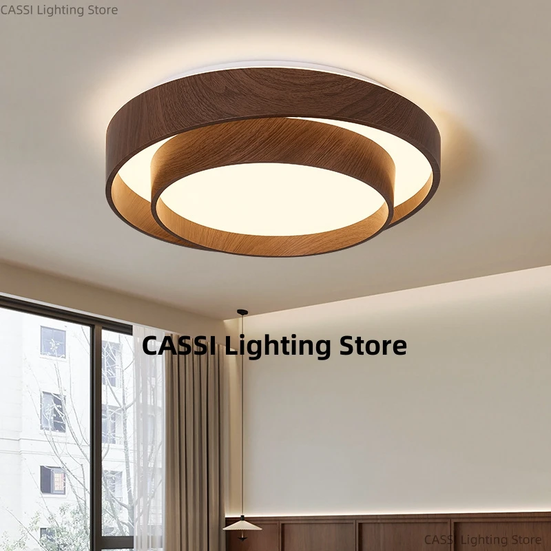 Nordic Walnuss Holz LED Decke Kronleuchter Minimalistischen Schlafzimmer Runde Decken Lampe Für Küche Esszimmer Decke Beleuchtung Leuchte