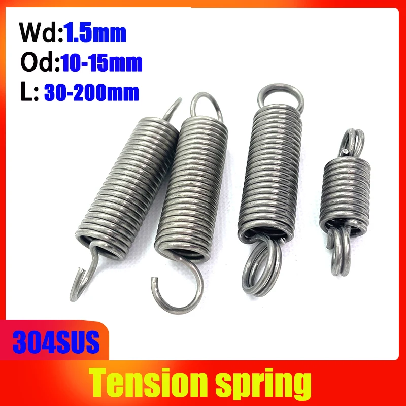 Drahtdurchmesser 304, 1,5 mm, Edelstahl, offener Haken, geschlossener Haken, Zugfeder, Rückzugsfeder, Spiralverlängerungsfeder, Zugfeder Image