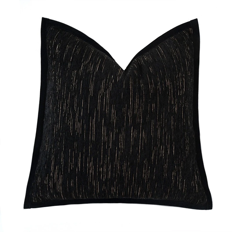 HINYEATEX moderner Kissenbezug, einfarbig, schwarz, elfenbeinfarben, Chenille-Textur, Streifen, Rand, 45 x 45 cm, Sofa, Boden, Stuhl, Kissenbezug, 1 Stück Set Image