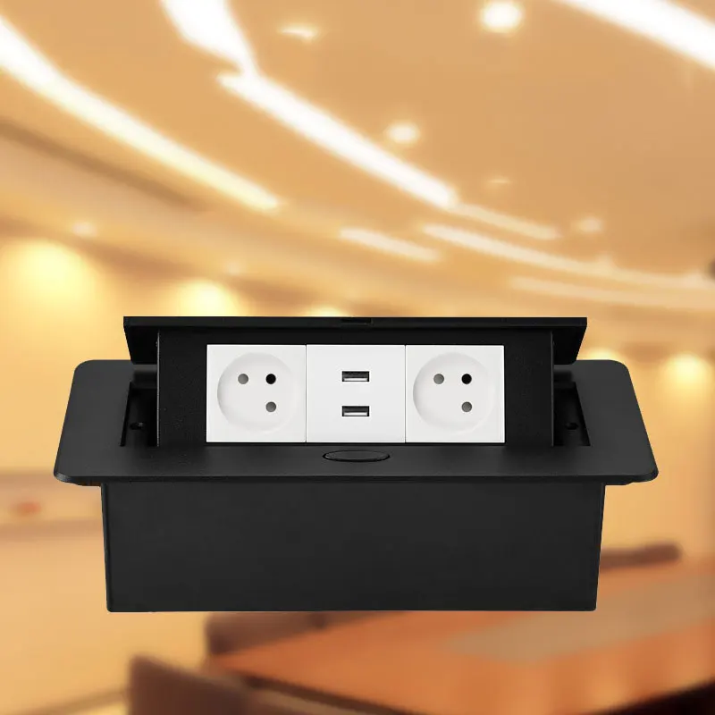 Büro-Schreibtisch, Konferenztisch, Steckdose, Informationsbox, verdeckte Pop-up-Buchse aus Israel, versteckte Desktop-Steckdose mit 2 USB-Aufladungen Image