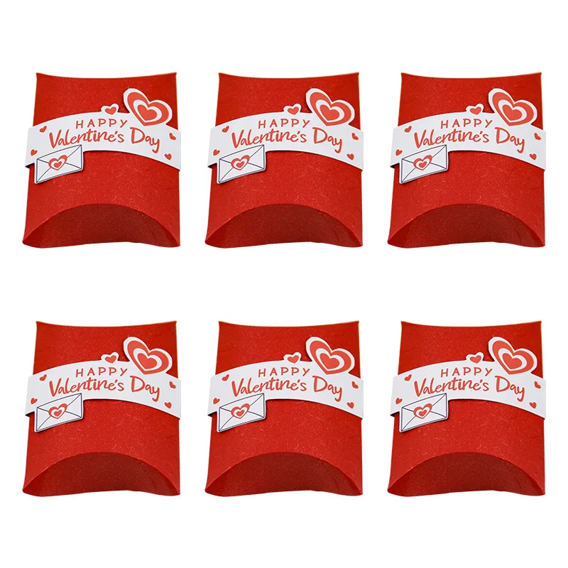 50 Stück Valentinstag Rote Herz-Kissen-förmige Süßigkeitenboxen, Happy Valentine's Day Deko-Taschen für Süßigkeiten-Geschenkverpackung, Partyzubehör Image