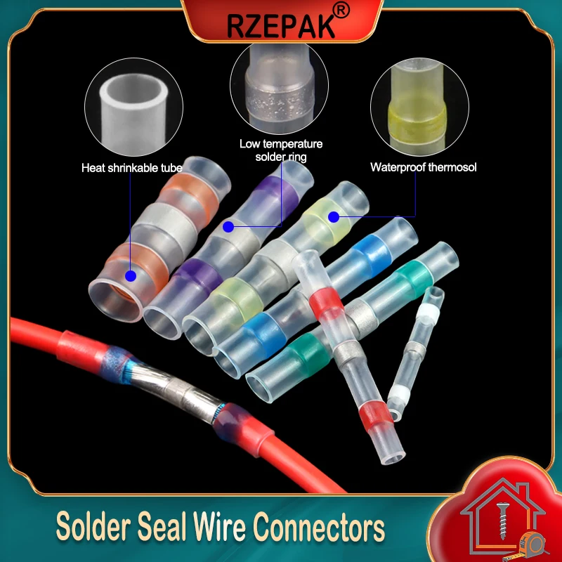 10~1000 Stück Lötverschluss-Kabelverbinder, Schrumpfschlauch-Endklemmen, Wasserdichte Isolierte Elektrische Kabelverbinder Image