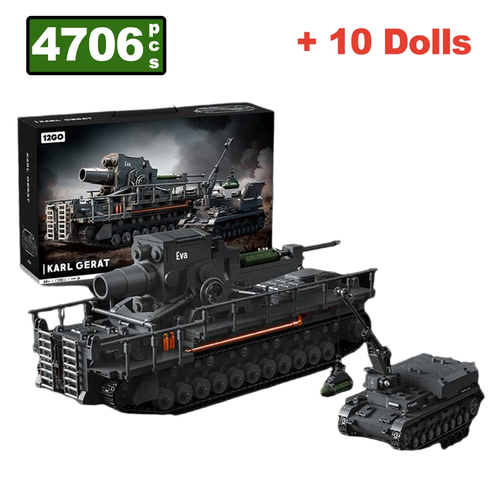 4706 Teile Stadt WW2 Militär Armee Karl Schwerer Mörser Munitionsfahrzeug Modell Bausteine für Kinder Konstruktionssteine MOC Spielzeug Geschenk Image