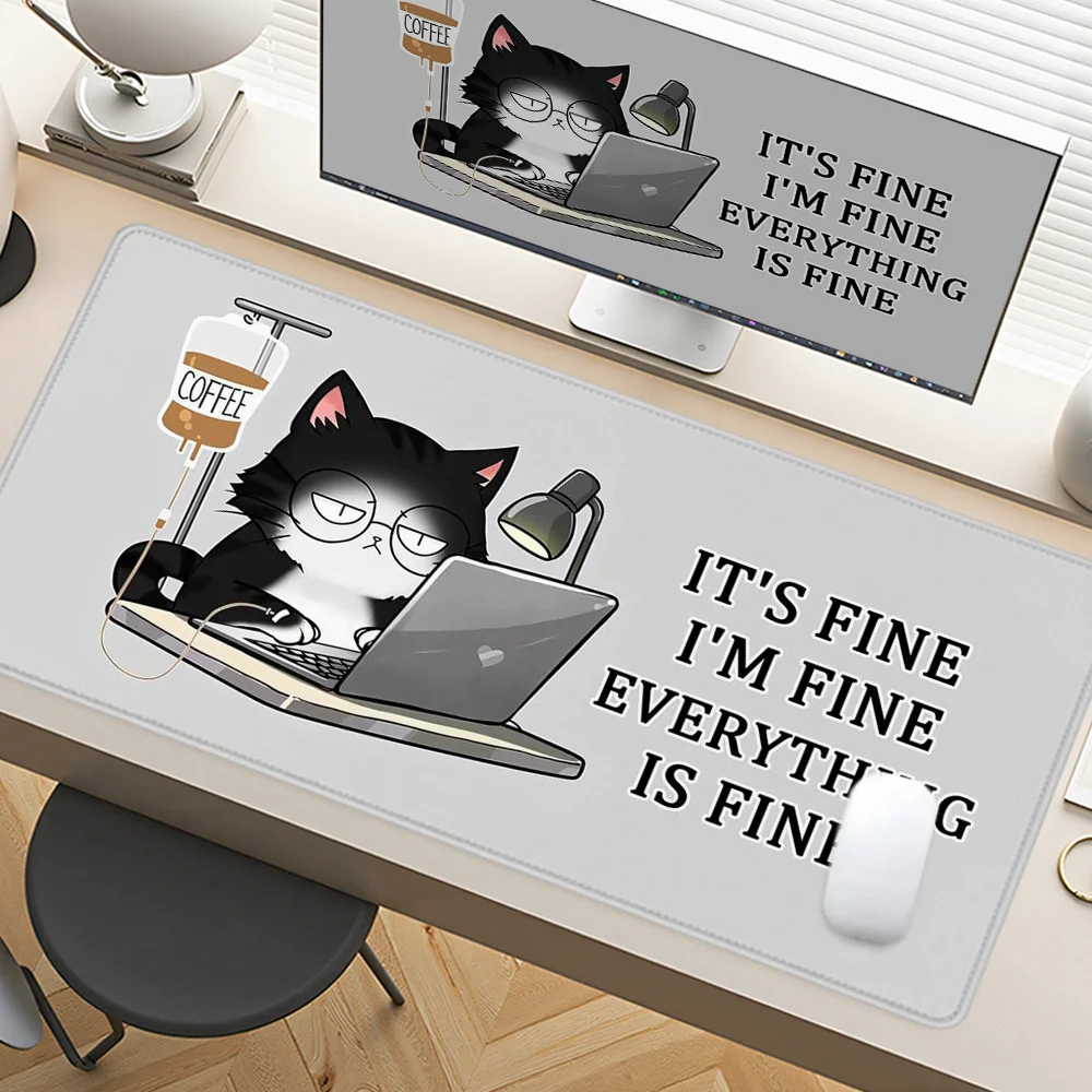 Cartoon-Katzen-Mauspad, großes Schreibtischzubehör, Schreibtischunterlage, Gummibasis mit genähtem Rand, rutschfestes Mauspad für das Büro Image