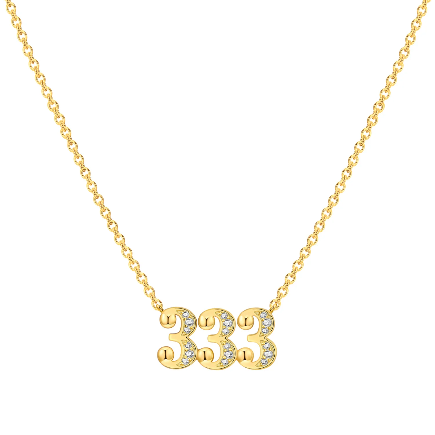 PANPOKI Halskette mit Glücksnummer 333 aus 925er Sterlingsilber und 18 Karat Gold für Damen, Geburtstagsgeschenke, modischer edler Schmuck Image