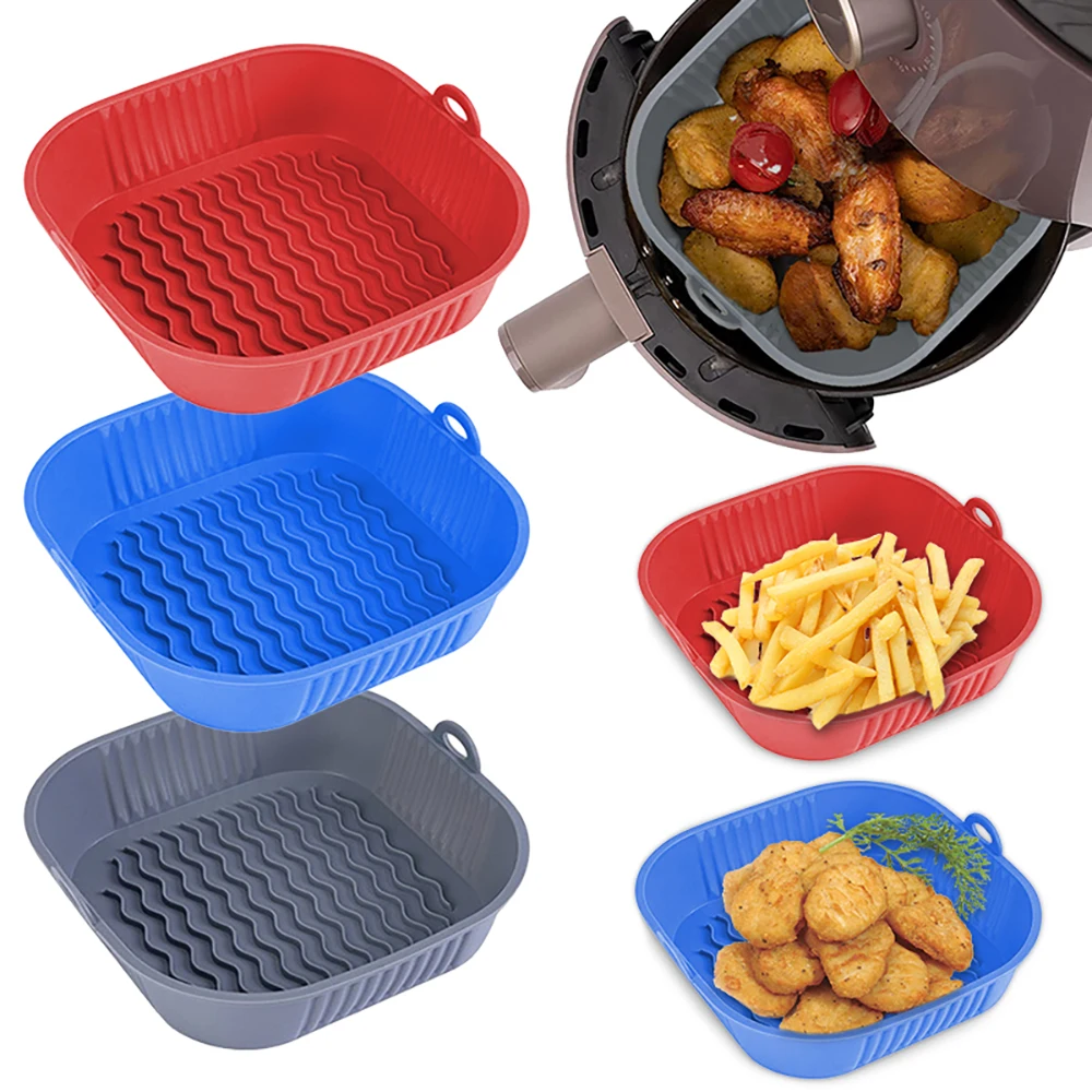 21CM Silikon Air Fryer Topf Tablett BBQ Grill Pad Platte Airfryer Ofen Backform Korb Lebensmittel Sicher Wiederverwendbare Platz Air friteuse Pan Image