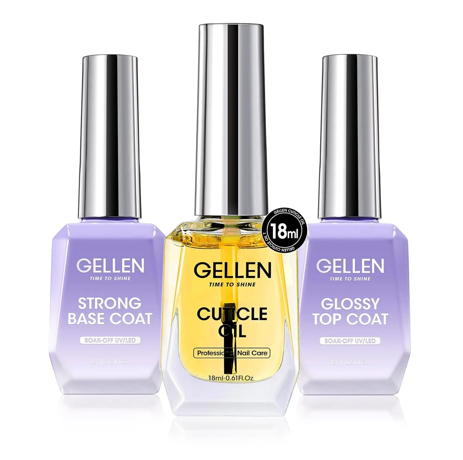 GELLEN 18ml Nagelhautöl-Gel Nagellack-Set Basis- und Überlack Glänzender Finish Langanhaltend Abziehbarer Nagelkunst-Maniküre-Set für Frauen und Mädchen Image