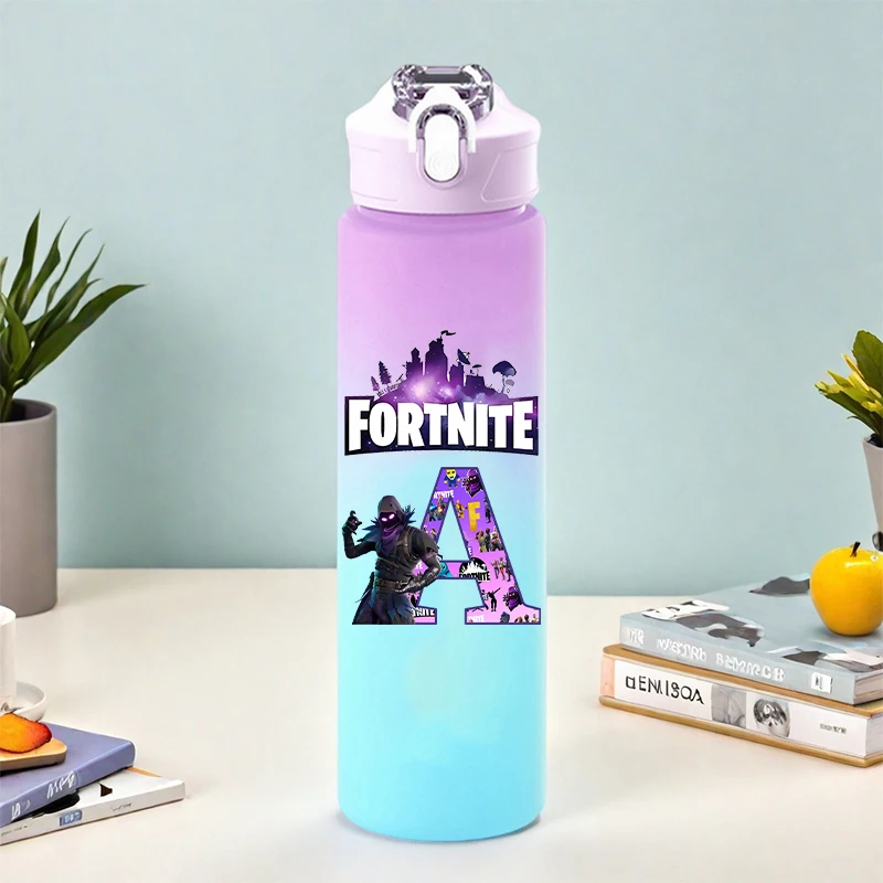 Fortnites Wasserflaschen mit Strohhalm, Cartoon-Buchstabe, bedruckt, Wasserbecher für Jungen, Sommersport, Wasserflaschen für Kinder, Geburtstagsgeschenke Image