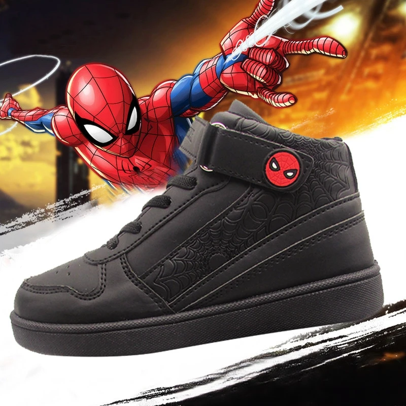 Kids'Casual Schuhe Jungen Cartoon PU Leder Frühling Outdoor Schuhe mit flachem Boden für rutschfeste weiche Unterseite Schwarz Größe 28-33