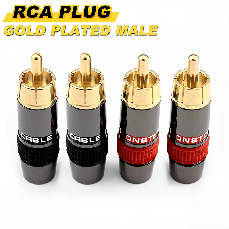 2/4/8/PCS Vergoldete Monster Kupfer RCA Stecker Lotus Solder Stecker Verlängerung Buchse RCA verkabelung Audio Und Video Rot Schwarz Image