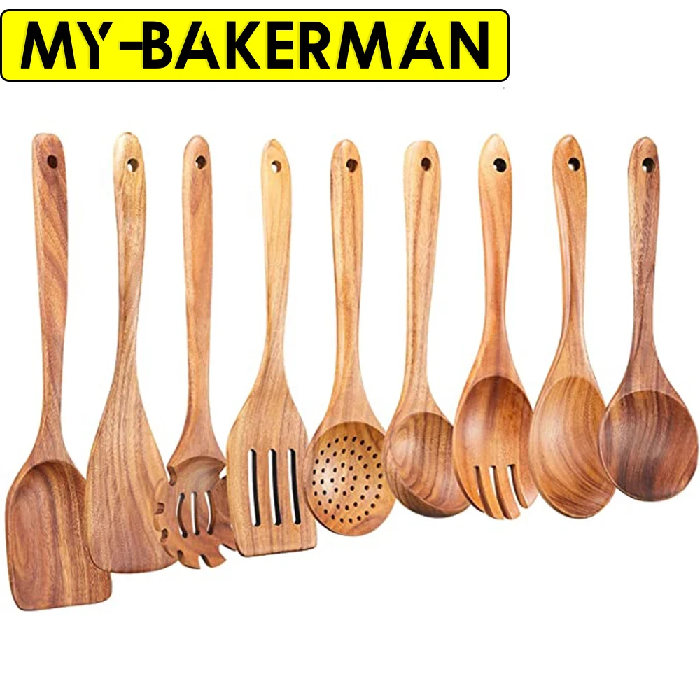 1–9 Teile/satz Küchenutensilien-Set aus Holz, Holzlöffel zum Kochen, Utensilien, natürliche Teakholzlöffel für Antihaft-Pfanne als Geschenk Image
