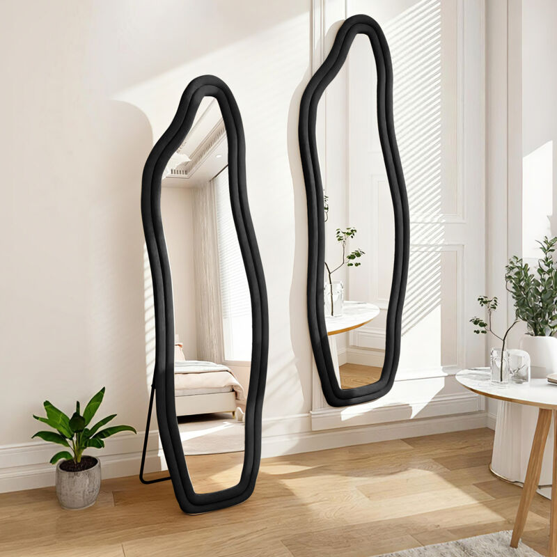 Specchio, Specchio Da Terra, Specchio Grande, Specchio Da Terra Di Design - Specchio Da Camera Grande 160x50 Cm Con Cornice In Velluto, Specchio Da Parete Moderno, Nero