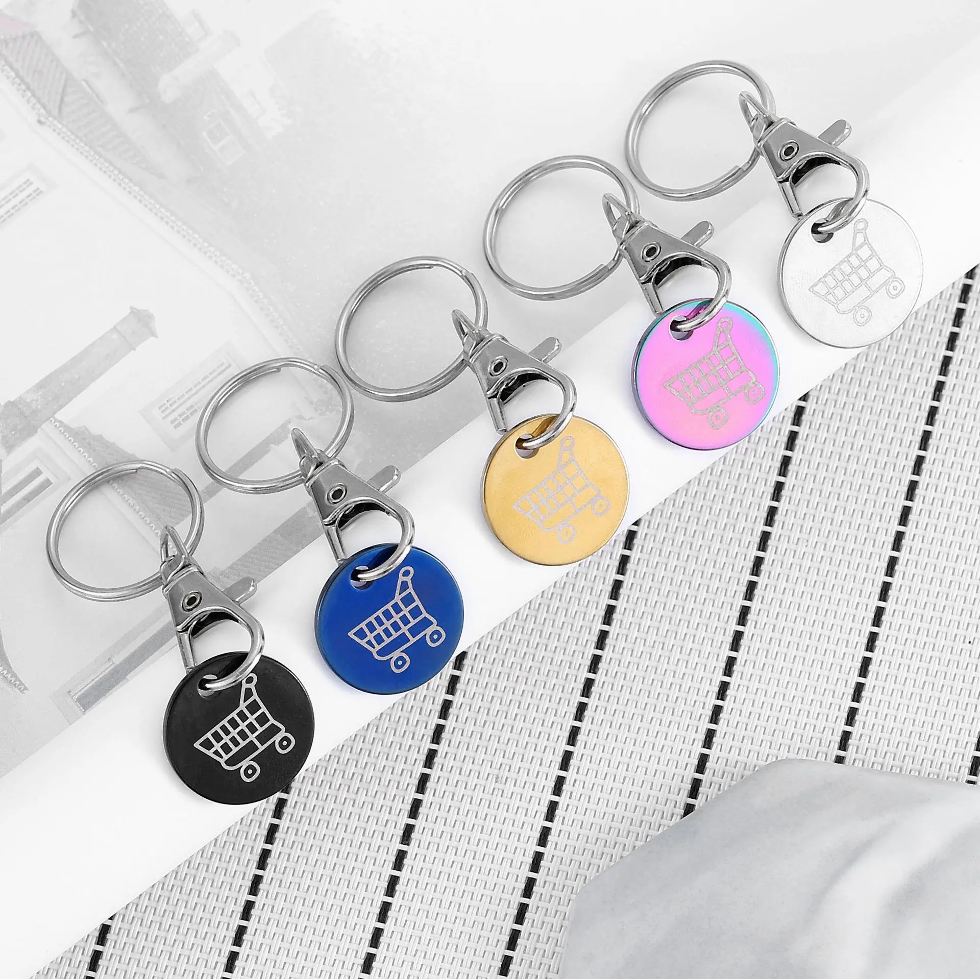 Supermarkt-Token-Schlüsselanhänger, handbetriebener Einkaufswagen aus Edelstahl, Lock-Picking-Werkzeug, tragbar und Handgepäck-Anhänger Image