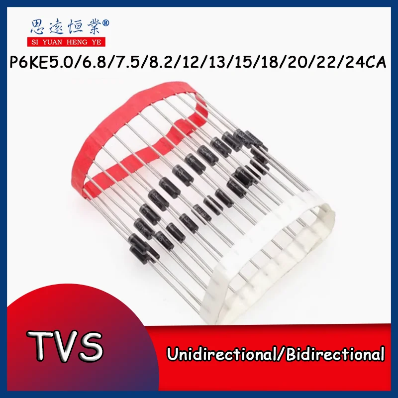 100 Stück TVS-Dioden P6KE5.0/6.8/7.5/8.2/12/13/15/18/20/22/24CA unidirektional/bidirektional Image