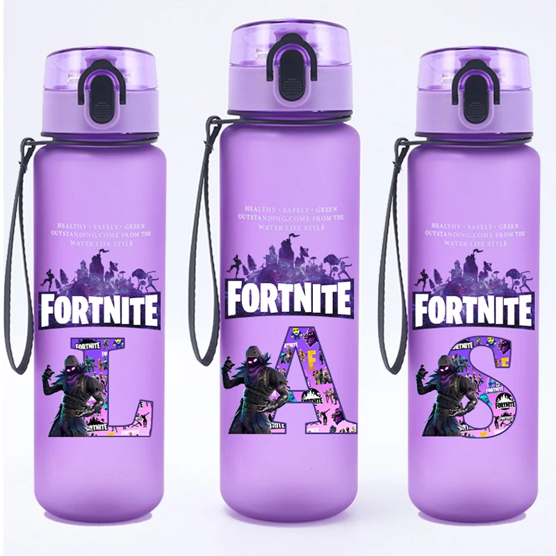 Neue Fortnite-Wasserflaschen, Cartoon-Buchstabe A bis Z, bedruckte Wasserflasche für Kinder, Jungen, Outdoor-Sport, große Kapazität, Plastikflaschen Image