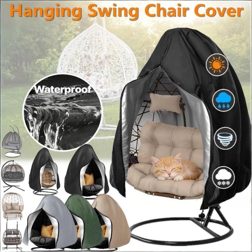 Wasserdichte 210D Schwerlast-Hängesessel-Abdeckung für Garten und Terrasse – Winddichter Schutz für Einzel-/Doppelschaukelsessel gegen Staub