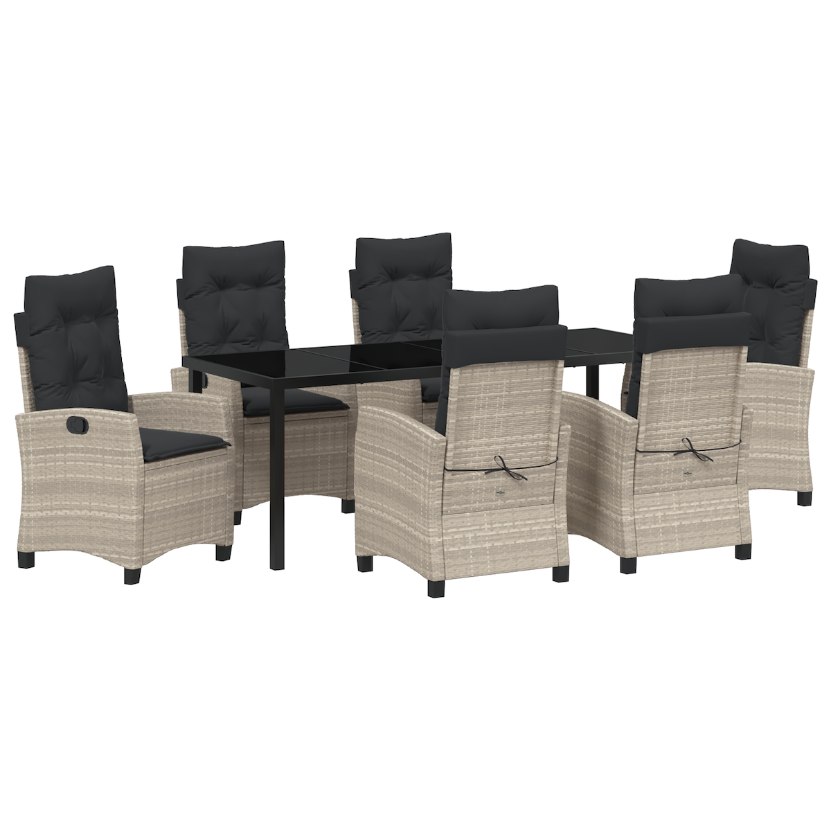 vidaXL 7-teiliges Garten-Essgruppen-Set mit Kissen – Hellgrau aus Poly-Rattan Image